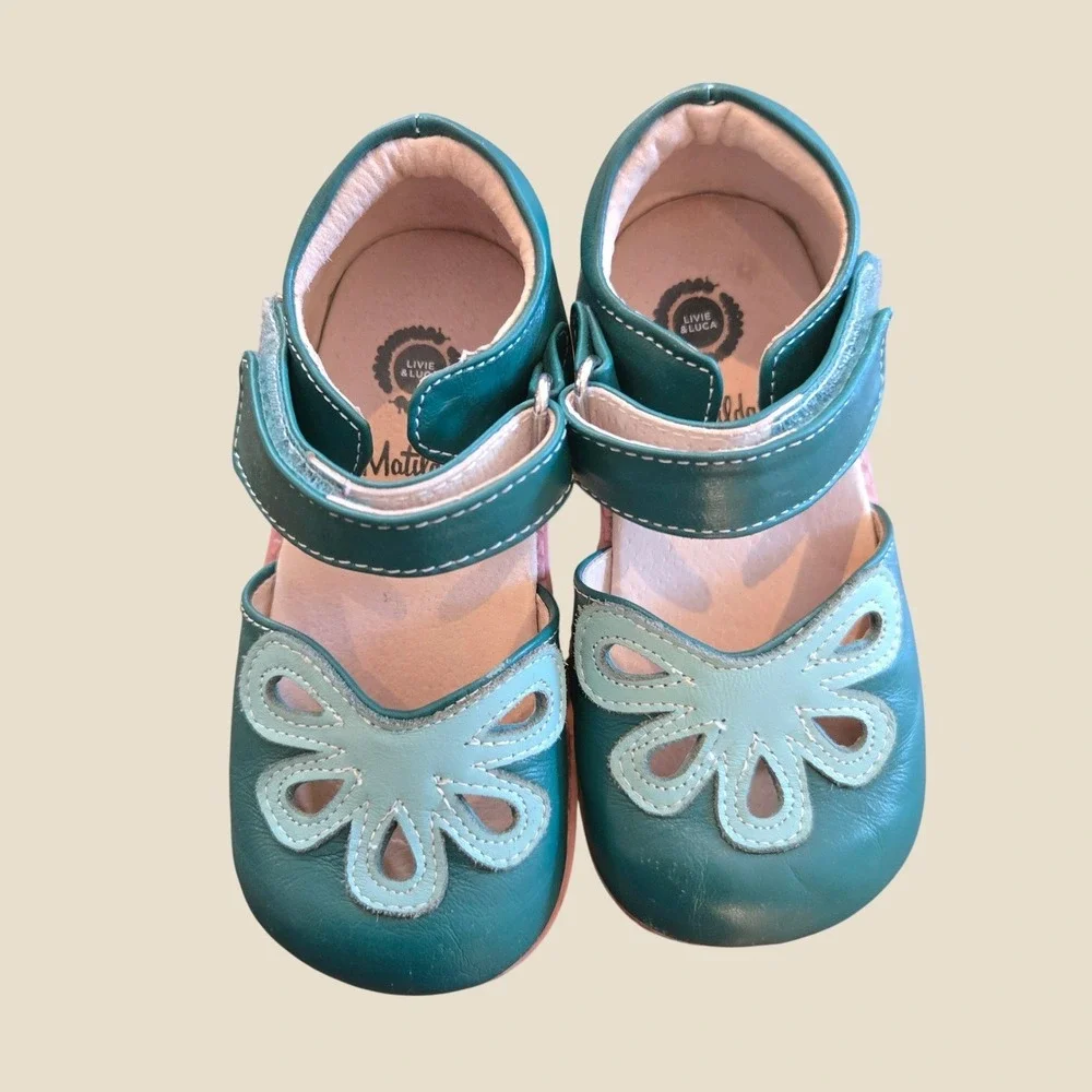 Livie & Luca Matilda Jane Girls Teal Green Leather Butterfly Mary Jane Shoes 9c